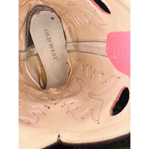 Old West Childrens Square Toe Pink Brown Lower Leather Cowboy Western Boots 3.5D - Picture 6 of 11
